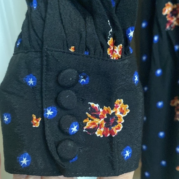 Free People Two Faces Smocked mini Dress Womens S Floral Stars square neck flowy - Picture 6 of 14